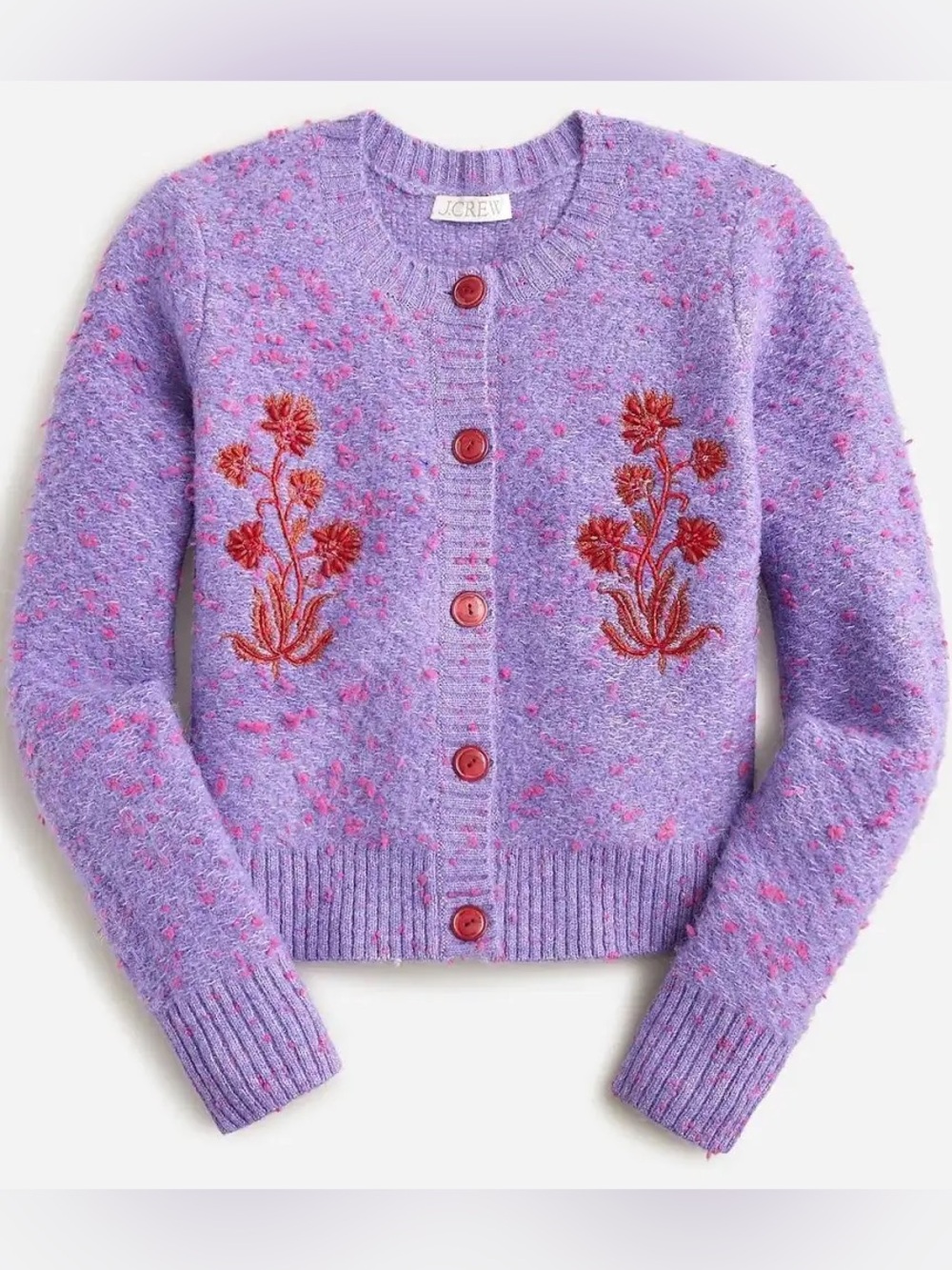 NWT J.Crew Purple/Multi Floral Sequin Embroidered Cotton Bouclé Cardigan Size M